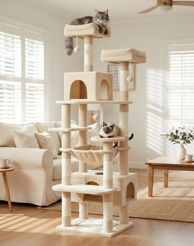 Natural CARLA HOME 180cm Cat Tree Tower for Cats with Plush Perches