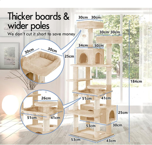 Natural CARLA HOME 180cm Cat Tree Tower for Cats with Plush Perches