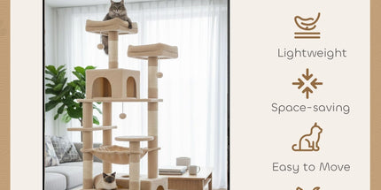 CARLA HOME 180cm Cat Tree Tower for Indoor Cats with Plush Perches, Dual Condos, Natural Sisal Scratching Posts & Ramps for Kittens & Adult Cats (Beige)