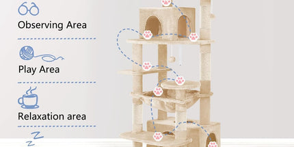 CARLA HOME 180cm Cat Tree Tower for Indoor Cats with Plush Perches, Dual Condos, Natural Sisal Scratching Posts & Ramps for Kittens & Adult Cats (Beige)