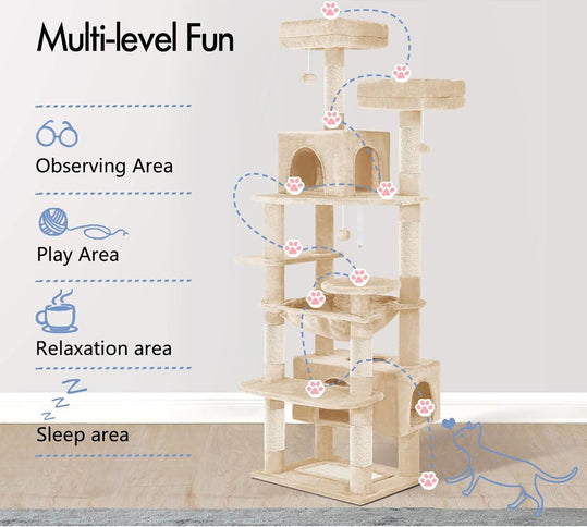 Natural CARLA HOME 180cm Cat Tree Tower for Cats with Plush Perches