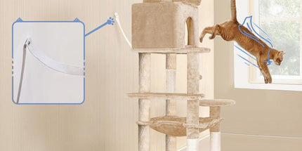 CARLA HOME 180cm Cat Tree Tower for Indoor Cats with Plush Perches, Dual Condos, Natural Sisal Scratching Posts & Ramps for Kittens & Adult Cats (Beige)