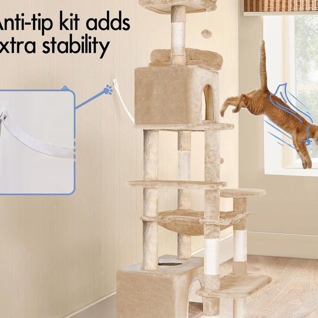 CARLA HOME 180cm Cat Tree Tower for Indoor Cats with Plush Perches, Dual Condos, Natural Sisal Scratching Posts & Ramps for Kittens & Adult Cats (Beige)