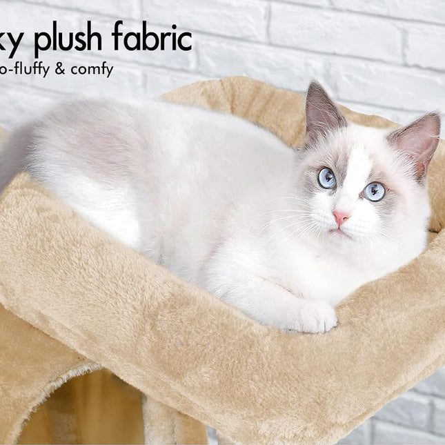 CARLA HOME 180cm Cat Tree Tower for Indoor Cats with Plush Perches, Dual Condos, Natural Sisal Scratching Posts & Ramps for Kittens & Adult Cats (Beige)