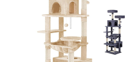 CARLA HOME 180cm Cat Tree Tower for Indoor Cats with Plush Perches, Dual Condos, Natural Sisal Scratching Posts & Ramps for Kittens & Adult Cats (Beige)