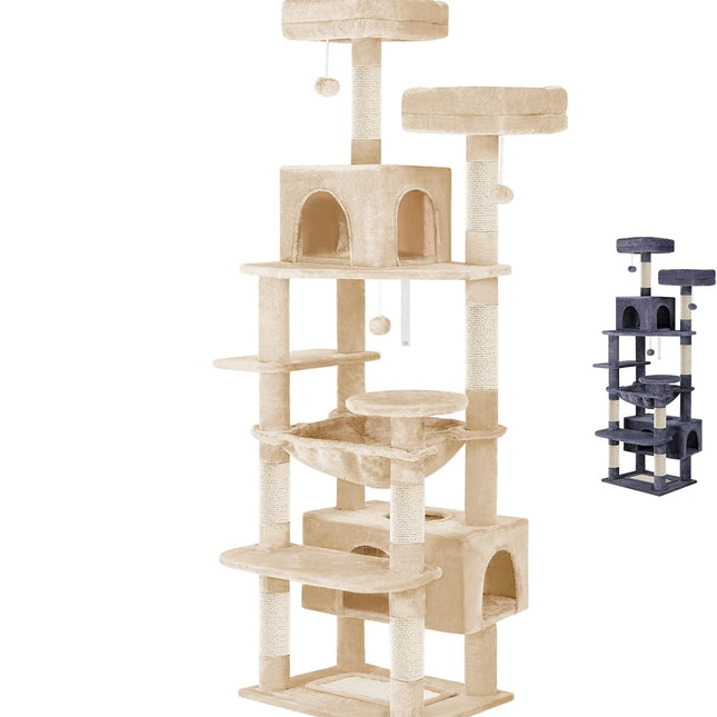 CARLA HOME 180cm Cat Tree Tower for Indoor Cats with Plush Perches, Dual Condos, Natural Sisal Scratching Posts & Ramps for Kittens & Adult Cats (Beige)