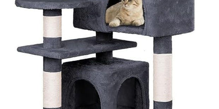 CARLA HOME 134cm Cat Tree Tower for Indoor Cats with Plush Perches, Dual Condos, Natural Sisal Scratching Posts & Ramp for Kittens & Adult Cats (Dark Grey)