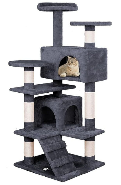 CARLA HOME 134cm Cat Tree Tower for Indoor Cats with Plush Perches, Dual Condos, Natural Sisal Scratching Posts & Ramp for Kittens & Adult Cats (Dark Grey)