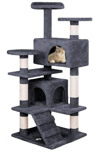 Dark Grey CARLA HOME 134cm Cat Tree Tower for Cats with Plush Perches