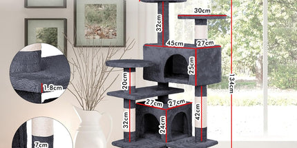 CARLA HOME 134cm Cat Tree Tower for Indoor Cats with Plush Perches, Dual Condos, Natural Sisal Scratching Posts & Ramp for Kittens & Adult Cats (Dark Grey)