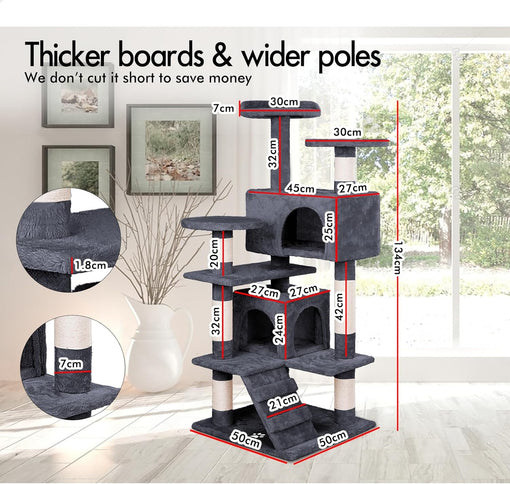 Dark Grey CARLA HOME 134cm Cat Tree Tower for Cats with Plush Perches