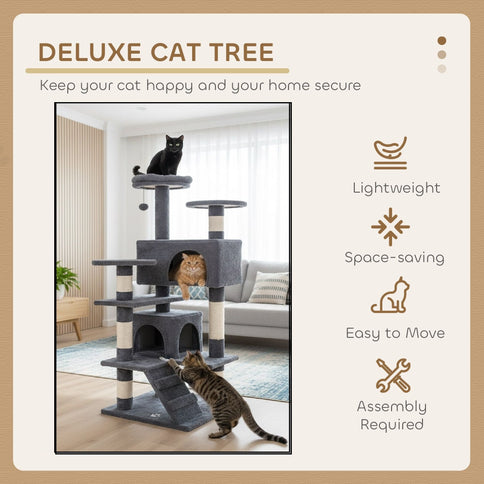 Dark Grey CARLA HOME 134cm Cat Tree Tower for Cats with Plush Perches