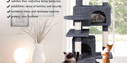 CARLA HOME 134cm Cat Tree Tower for Indoor Cats with Plush Perches, Dual Condos, Natural Sisal Scratching Posts & Ramp for Kittens & Adult Cats (Dark Grey)