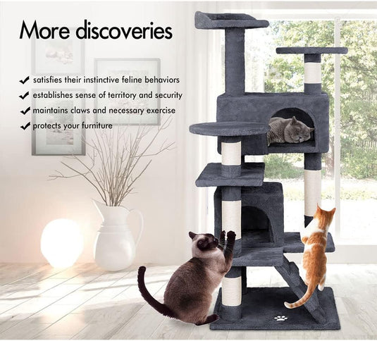 Dark Grey CARLA HOME 134cm Cat Tree Tower for Cats with Plush Perches