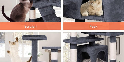 CARLA HOME 134cm Cat Tree Tower for Indoor Cats with Plush Perches, Dual Condos, Natural Sisal Scratching Posts & Ramp for Kittens & Adult Cats (Dark Grey)