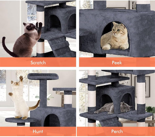 Dark Grey CARLA HOME 134cm Cat Tree Tower for Cats with Plush Perches