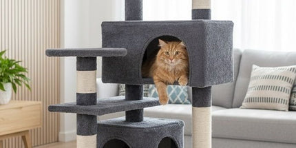 CARLA HOME 134cm Cat Tree Tower for Indoor Cats with Plush Perches, Dual Condos, Natural Sisal Scratching Posts & Ramp for Kittens & Adult Cats (Dark Grey)