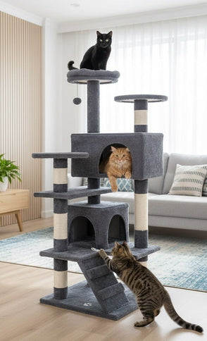 Dark Grey CARLA HOME 134cm Cat Tree Tower for Cats with Plush Perches