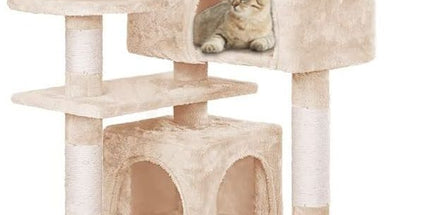 CARLA HOME 134cm Cat Tree Tower for Indoor Cats with Plush Perches, Dual Condos, Natural Sisal Scratching Posts & Ramp for Kittens & Adult Cats (Beige)