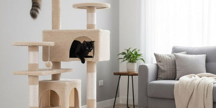 CARLA HOME 134cm Cat Tree Tower for Indoor Cats with Plush Perches, Dual Condos, Natural Sisal Scratching Posts & Ramp for Kittens & Adult Cats (Beige)