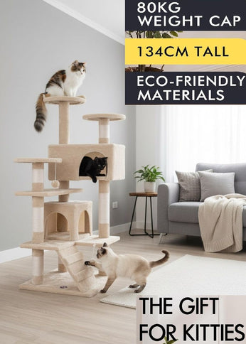 Natural CARLA HOME 134cm Cat Tree Tower for Cats with Plush Perches