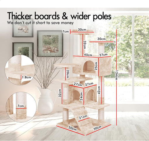 Natural CARLA HOME 134cm Cat Tree Tower for Cats with Plush Perches