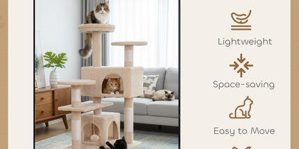 CARLA HOME 134cm Cat Tree Tower for Indoor Cats with Plush Perches, Dual Condos, Natural Sisal Scratching Posts & Ramp for Kittens & Adult Cats (Beige)