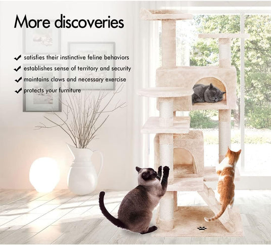 Natural CARLA HOME 134cm Cat Tree Tower for Cats with Plush Perches