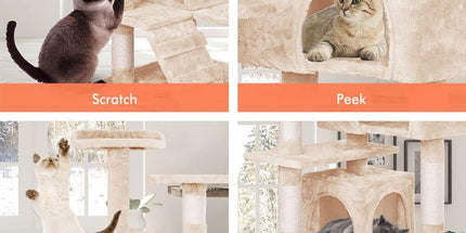 CARLA HOME 134cm Cat Tree Tower for Indoor Cats with Plush Perches, Dual Condos, Natural Sisal Scratching Posts & Ramp for Kittens & Adult Cats (Beige)