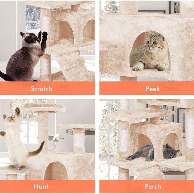 CARLA HOME 134cm Cat Tree Tower for Indoor Cats with Plush Perches, Dual Condos, Natural Sisal Scratching Posts & Ramp for Kittens & Adult Cats (Beige)