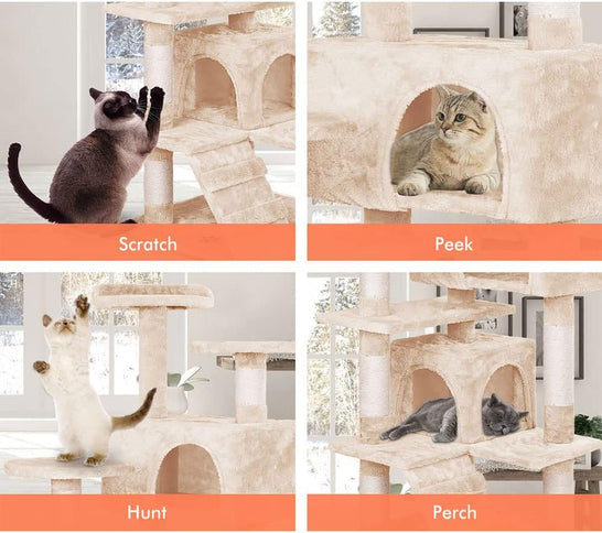 Natural CARLA HOME 134cm Cat Tree Tower for Cats with Plush Perches