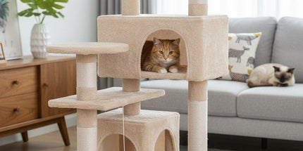 CARLA HOME 134cm Cat Tree Tower for Indoor Cats with Plush Perches, Dual Condos, Natural Sisal Scratching Posts & Ramp for Kittens & Adult Cats (Beige)