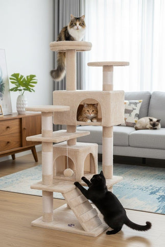 Natural CARLA HOME 134cm Cat Tree Tower for Cats with Plush Perches