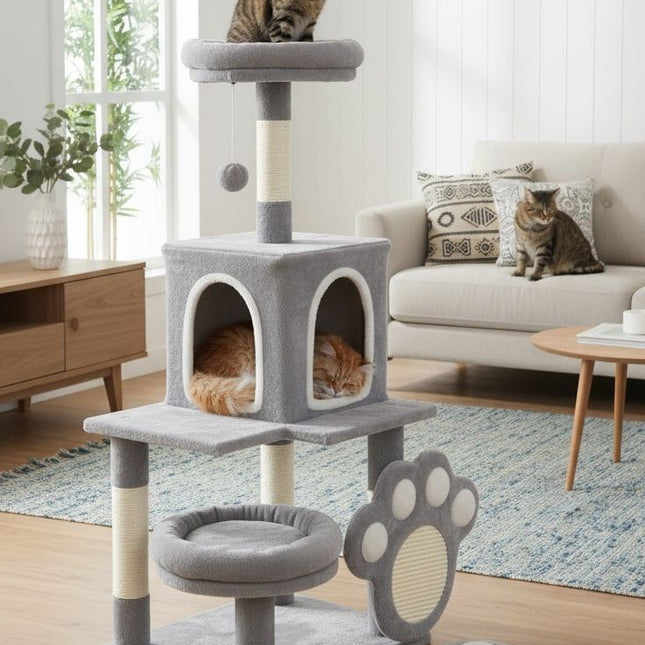CARLA HOME Large Cat Tree Tower for Indoor Cats with Plush Perch, Cat Condo, Natural Sisal Scratching Posts, Hanging Ball & Paw Scratcher