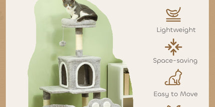 CARLA HOME Large Cat Tree Tower for Indoor Cats with Plush Perch, Cat Condo, Natural Sisal Scratching Posts, Hanging Ball & Paw Scratcher