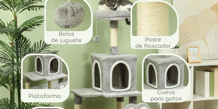 CARLA HOME Large Cat Tree Tower for Indoor Cats with Plush Perch, Cat Condo, Natural Sisal Scratching Posts, Hanging Ball & Paw Scratcher