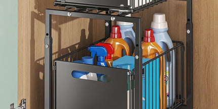 CARLA HOME 2-Tier Under Sink Organizer with Sliding Drawers & Height Adjustable for Kitchen Bathroom Cabinet Organization