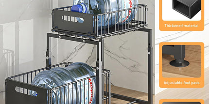 CARLA HOME 2- Pack Under Sink Organizer with Sliding Drawers & Height Adjustable for Kitchen Bathroom Cabinet Organization