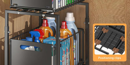 CARLA HOME 2- Pack Under Sink Organizer with Sliding Drawers & Height Adjustable for Kitchen Bathroom Cabinet Organization