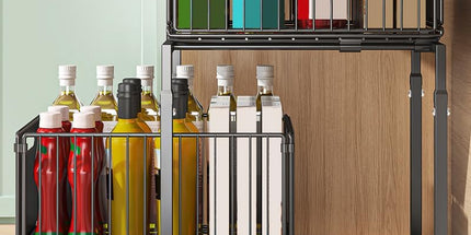 CARLA HOME 2- Pack Under Sink Organizer with Sliding Drawers & Height Adjustable for Kitchen Bathroom Cabinet Organization