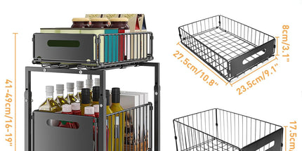 CARLA HOME 2- Pack Under Sink Organizer with Sliding Drawers & Height Adjustable for Kitchen Bathroom Cabinet Organization