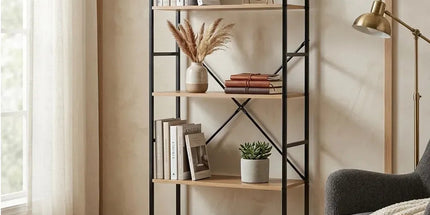 CARLA HOME 4 Tier Bookshelf - Industrial Display Shelf - Brown - Rustic - Steel - Living Room Office Tyack eCommerce Solutions