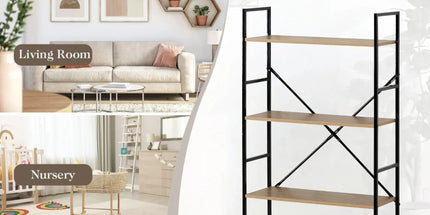CARLA HOME 4 Tier Bookshelf - Industrial Display Shelf - Brown - Rustic - Steel - Living Room Office Tyack eCommerce Solutions