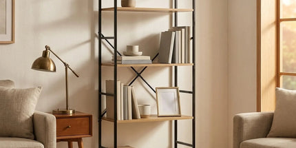 CARLA HOME 4 Tier Bookshelf - Industrial Display Shelf - Brown - Rustic - Steel - Living Room Office Tyack eCommerce Solutions