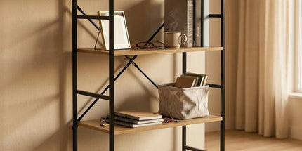 CARLA HOME 4 Tier Bookshelf - Industrial Display Shelf - Brown - Rustic - Steel - Living Room Office Tyack eCommerce Solutions