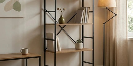 CARLA HOME 4 Tier Bookshelf - Industrial Display Shelf - Brown - Rustic - Steel - Living Room Office Tyack eCommerce Solutions