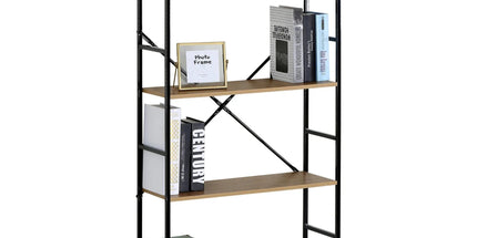 CARLA HOME 4 Tier Bookshelf - Industrial Display Shelf - Brown - Rustic - Steel - Living Room Office Tyack eCommerce Solutions