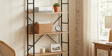 CARLA HOME 5 Tier Bookshelf - Industrial Display Shelf - Brown - Rustic - Steel - Living Room Office Tyack eCommerce Solutions
