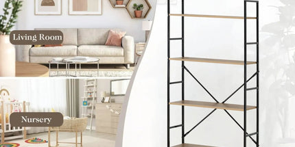 CARLA HOME 5 Tier Bookshelf - Industrial Display Shelf - Brown - Rustic - Steel - Living Room Office Tyack eCommerce Solutions