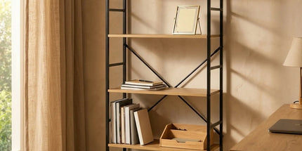 CARLA HOME 5 Tier Bookshelf - Industrial Display Shelf - Brown - Rustic - Steel - Living Room Office Tyack eCommerce Solutions